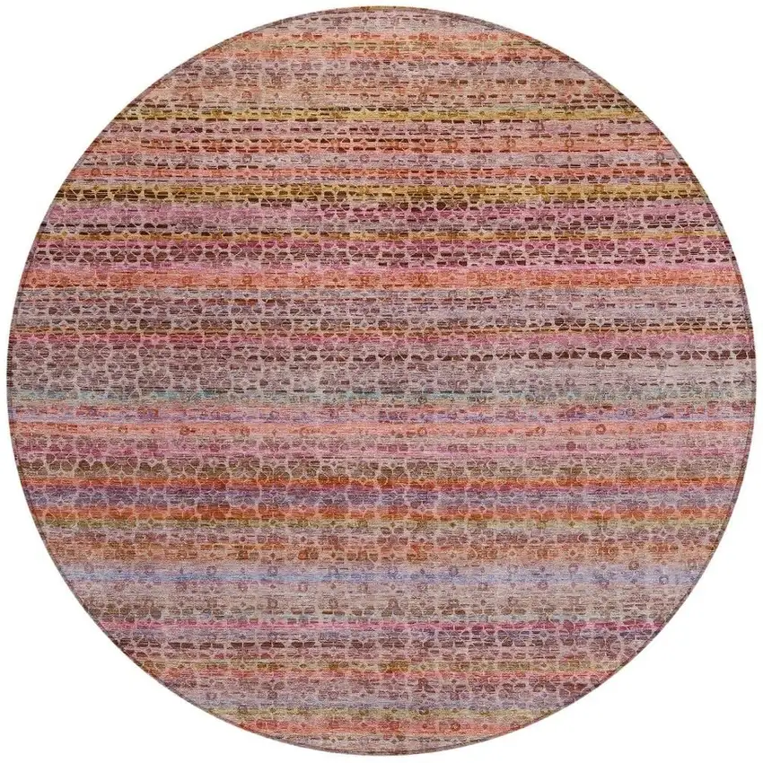 8' Pink Purple And Gold Round Striped Washable Indoor Outdoor Area Rug Photo 3