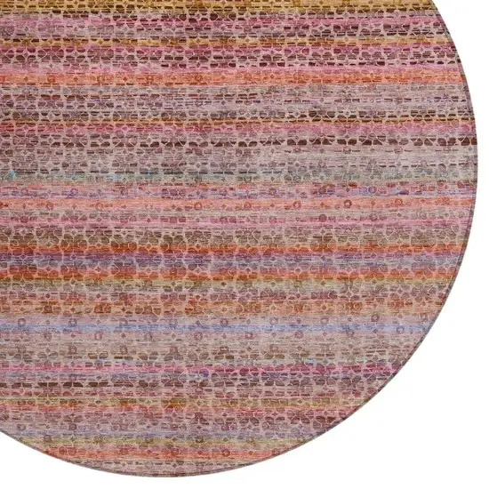 8' Pink Purple And Gold Round Striped Washable Indoor Outdoor Area Rug Photo 5
