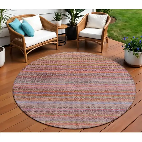 8' Pink Purple And Gold Round Striped Washable Indoor Outdoor Area Rug Photo 2