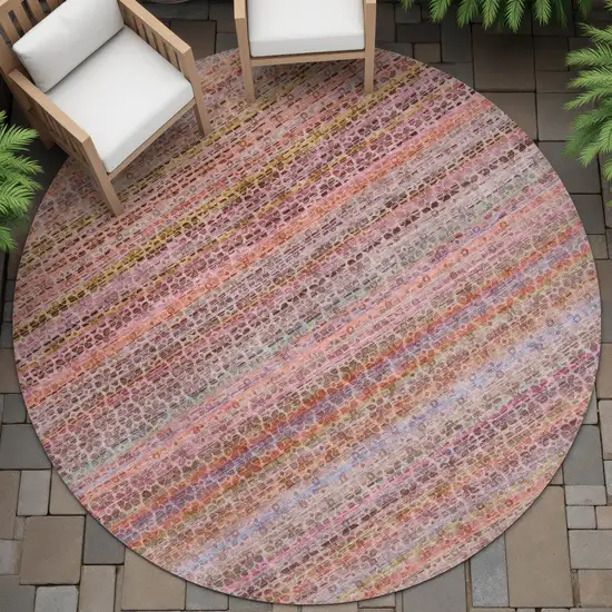 8' Pink Purple And Gold Round Striped Washable Indoor Outdoor Area Rug Photo 6