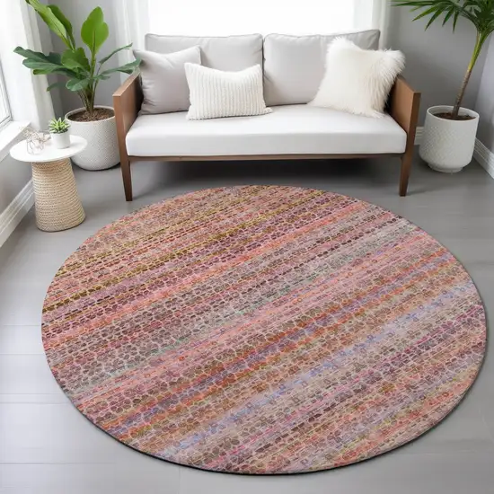 8' Pink Purple And Gold Round Striped Washable Indoor Outdoor Area Rug Photo 7