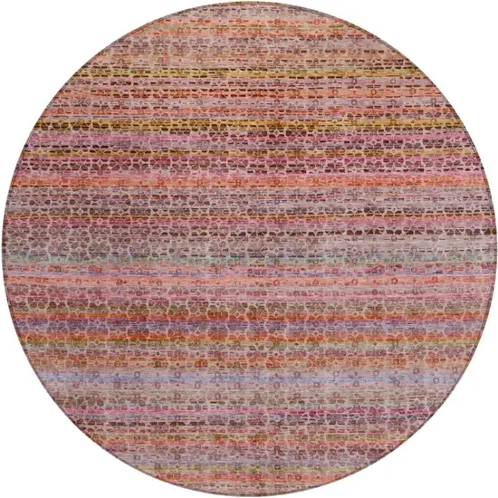 8' Pink Purple And Gold Round Striped Washable Indoor Outdoor Area Rug Photo 1