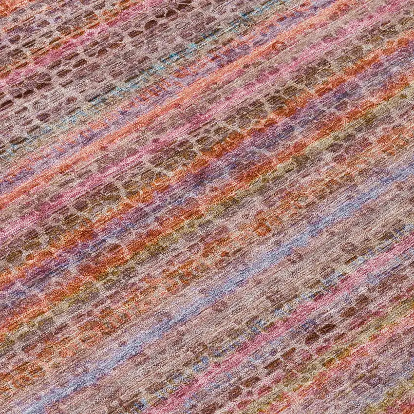 8' Pink Purple And Gold Round Striped Washable Indoor Outdoor Area Rug Photo 9