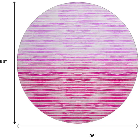8' Pink Purple And Ivory Geometric Washable Round Rug With UV Protection Photo 3
