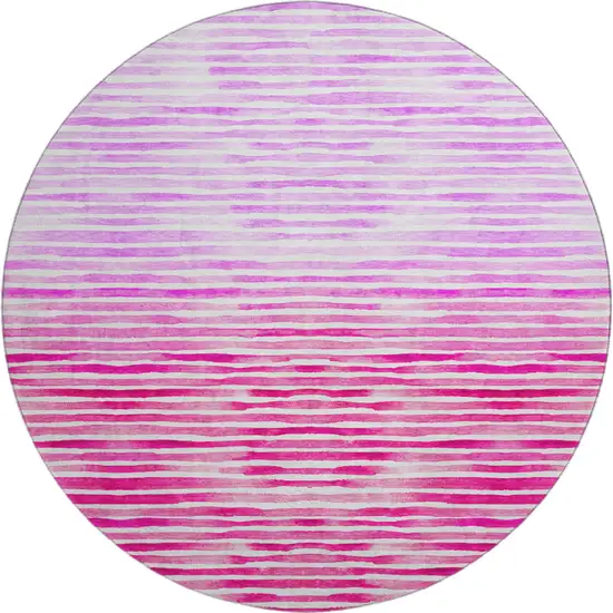 8' Pink Purple And Ivory Geometric Washable Round Rug With UV Protection Photo 1