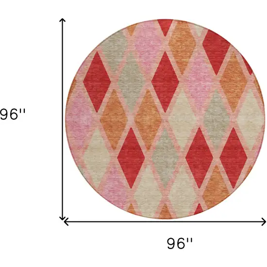 8' Pink Red And Copper Round Geometric Washable Indoor Outdoor Area Rug Photo 3