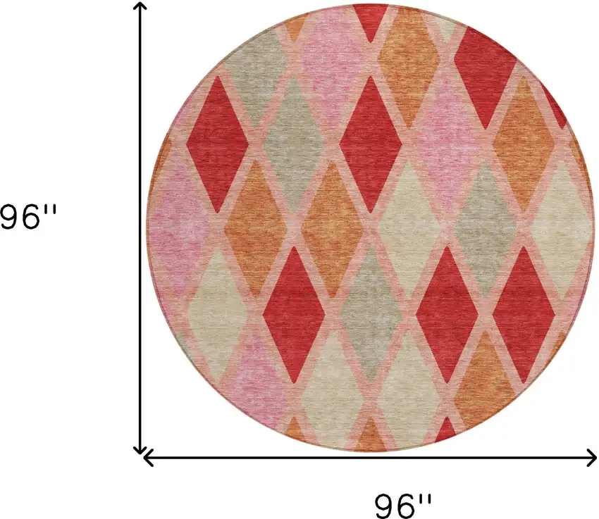 8' Pink Red And Copper Round Geometric Washable Indoor Outdoor Area Rug Photo 3