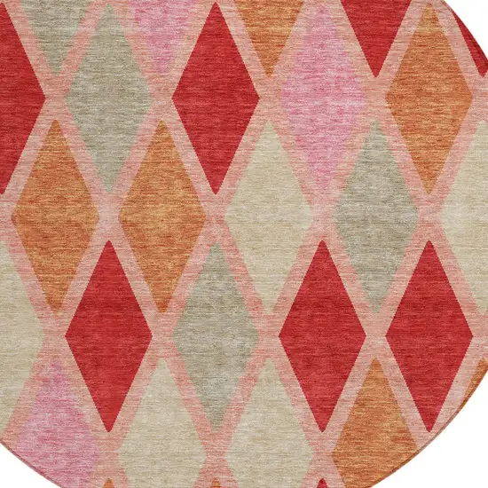 8' Pink Red And Copper Round Geometric Washable Indoor Outdoor Area Rug Photo 4
