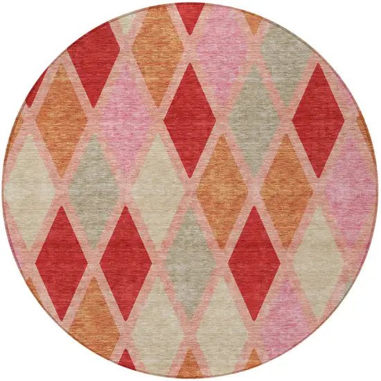 8' Pink Red And Copper Round Geometric Washable Indoor Outdoor Area Rug Photo 6