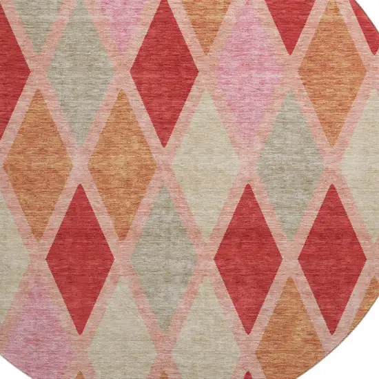 8' Pink Red And Gray Geometric Washable Round Rug With UV Protection Photo 3