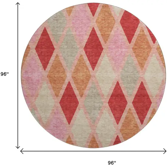 8' Pink Red And Gray Geometric Washable Round Rug With UV Protection Photo 8