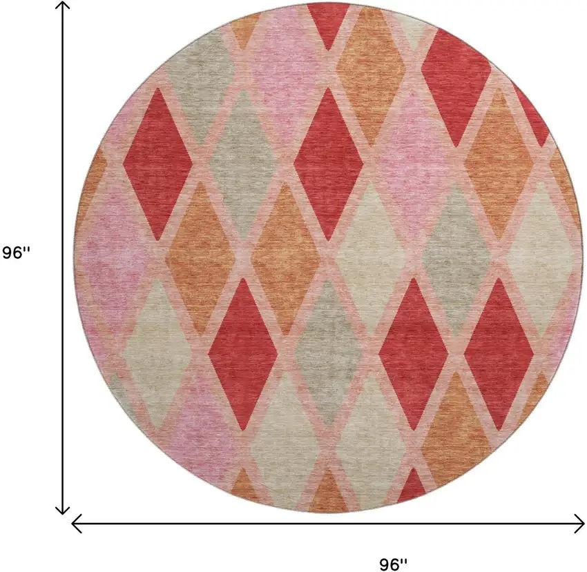 8' Pink Red And Gray Geometric Washable Round Rug With UV Protection Photo 8