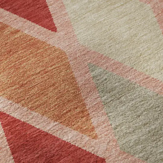 8' Pink Red And Gray Geometric Washable Round Rug With UV Protection Photo 9