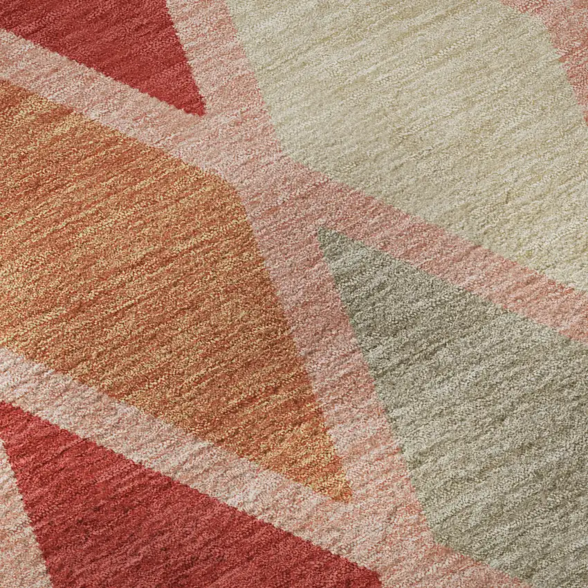 8' Pink Red And Gray Geometric Washable Round Rug With UV Protection Photo 9