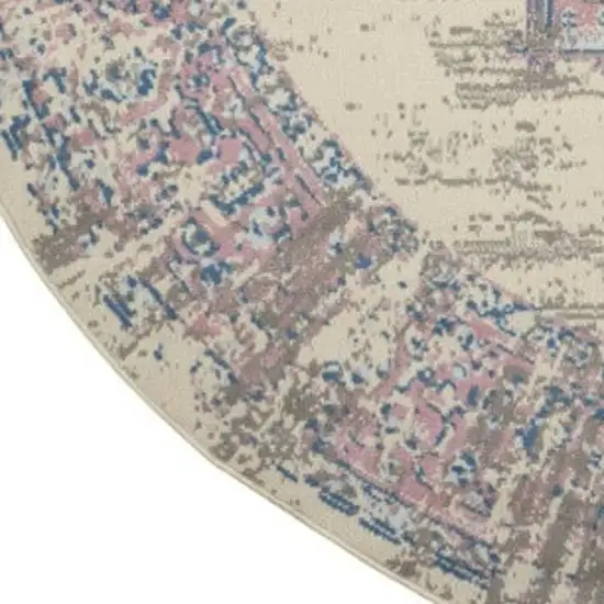 8' Pink Round Damask Power Loom Area Rug Photo 3