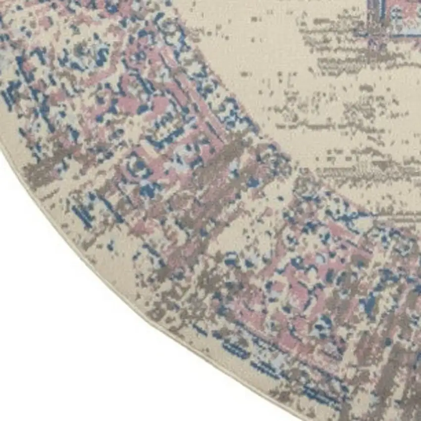 8' Pink Round Damask Power Loom Area Rug Photo 3