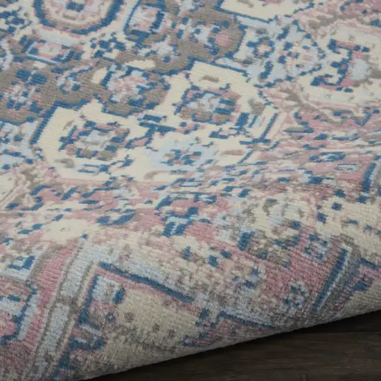 8' Pink Round Damask Power Loom Area Rug Photo 9