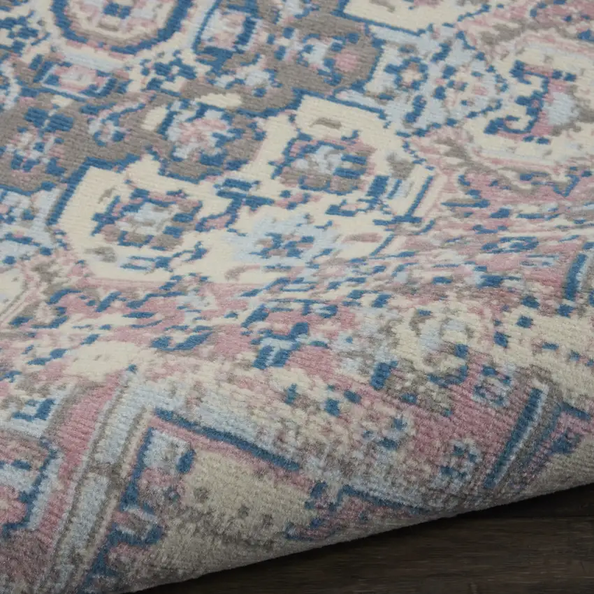 8' Pink Round Damask Power Loom Area Rug Photo 9