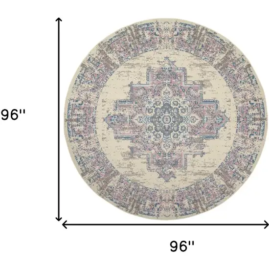 8' Pink Round Damask Power Loom Area Rug Photo 8