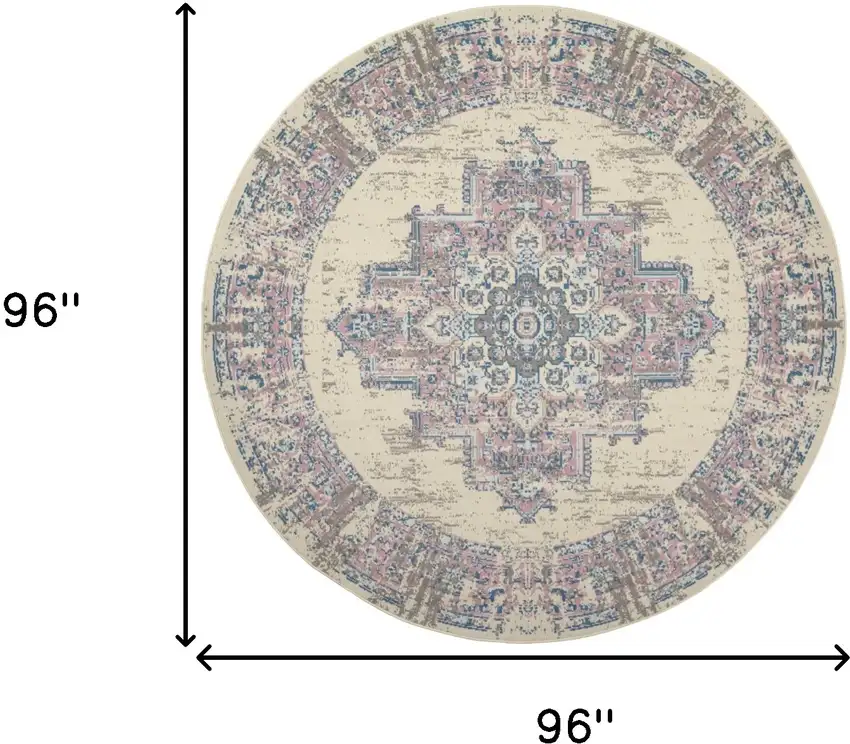 8' Pink Round Damask Power Loom Area Rug Photo 8