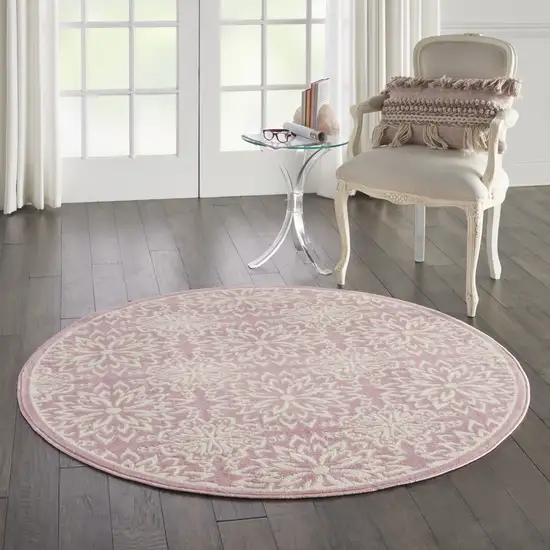 5' Pink Round Floral Power Loom Area Rug Photo 7