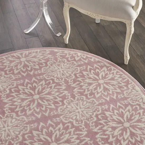 5' Pink Round Floral Power Loom Area Rug Photo 6