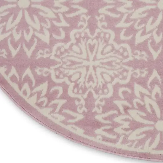 5' Pink Round Floral Power Loom Area Rug Photo 7