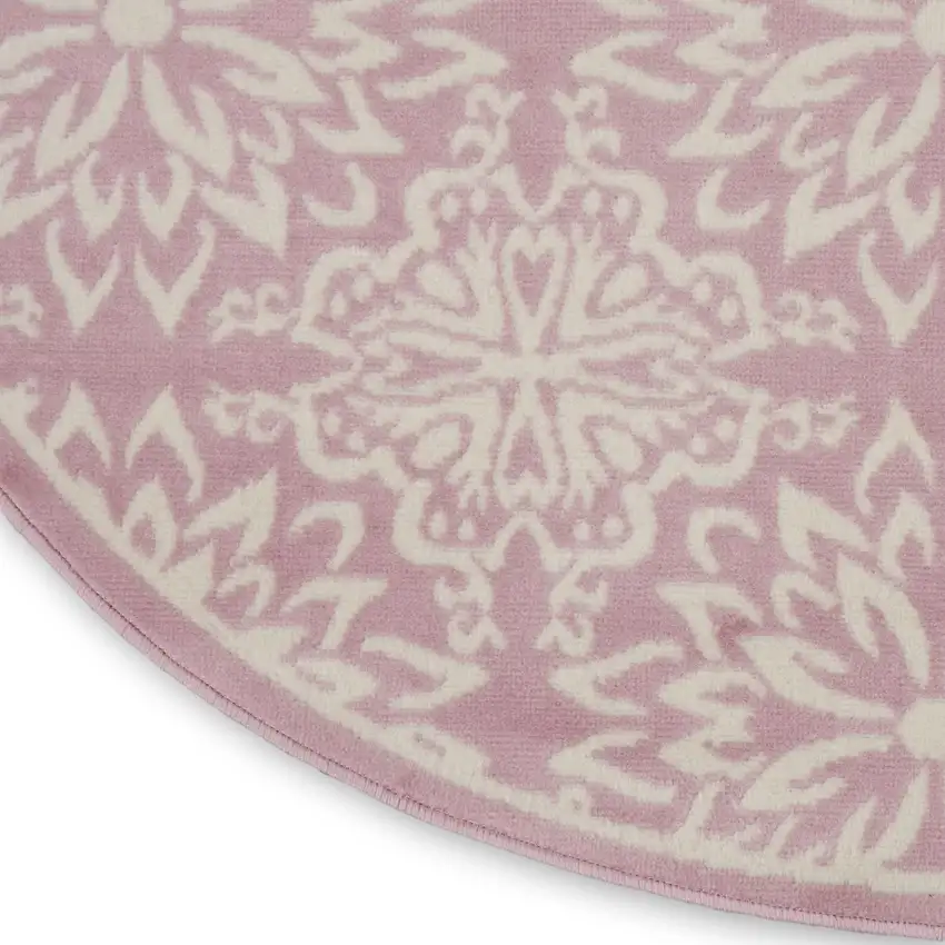 5' Pink Round Floral Power Loom Area Rug Photo 7