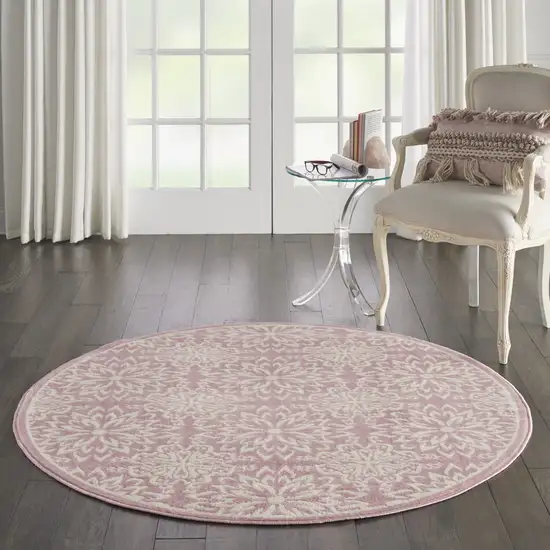 5' Pink Round Floral Power Loom Area Rug Photo 5