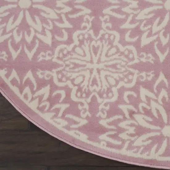 5' Pink Round Floral Power Loom Area Rug Photo 9