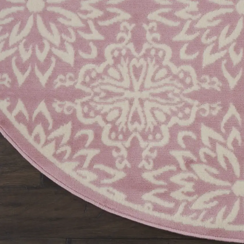 5' Pink Round Floral Power Loom Area Rug Photo 9