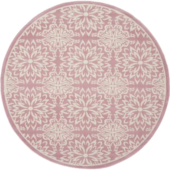5' Pink Round Floral Power Loom Area Rug Photo 4