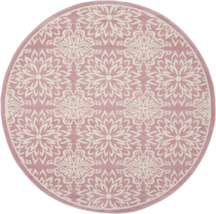 5' Pink Round Floral Power Loom Area Rug Photo 4