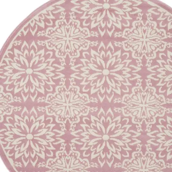 5' Pink Round Floral Power Loom Area Rug Photo 3
