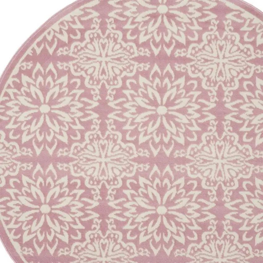 5' Pink Round Floral Power Loom Area Rug Photo 3