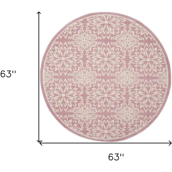 5' Pink Round Floral Power Loom Area Rug Photo 8