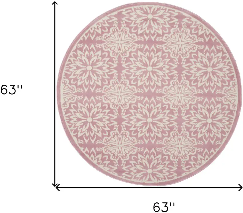 5' Pink Round Floral Power Loom Area Rug Photo 8