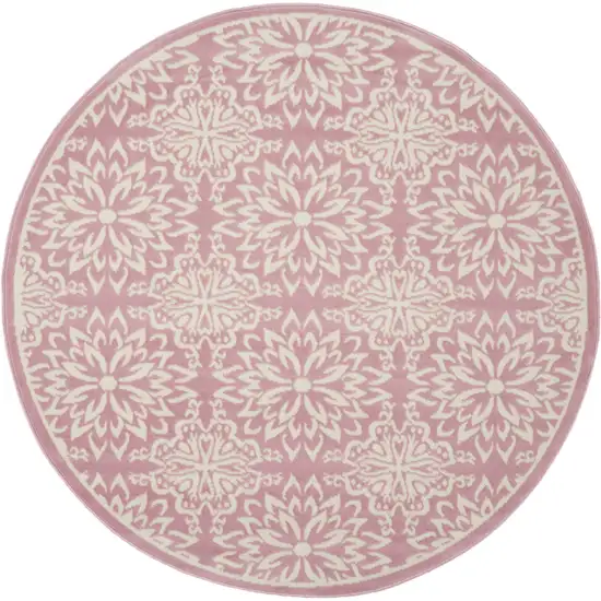 5' Pink Round Floral Power Loom Area Rug Photo 1