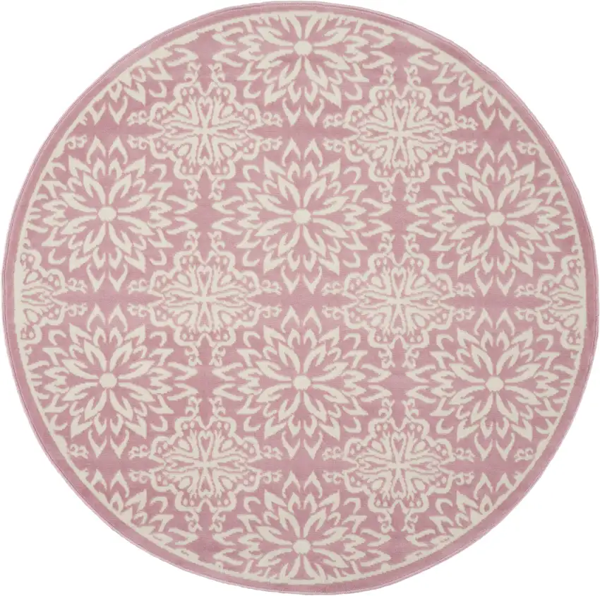 5' Pink Round Floral Power Loom Area Rug Photo 1