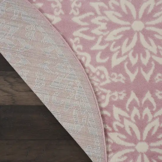 5' Pink Round Floral Power Loom Area Rug Photo 8
