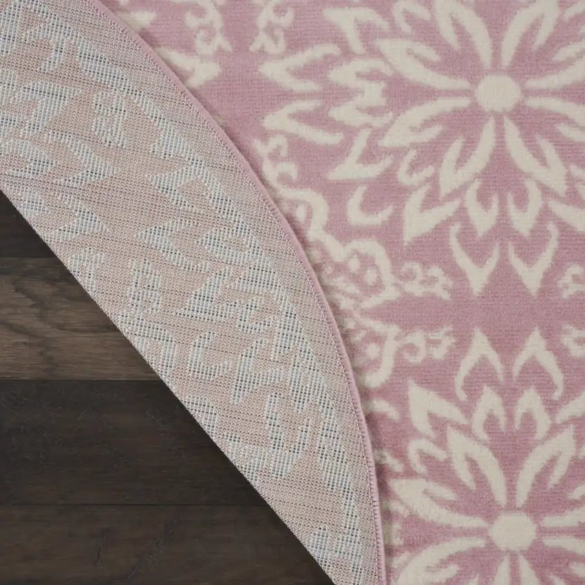 5' Pink Round Floral Power Loom Area Rug Photo 8