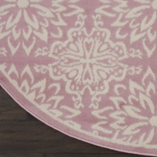 5' Pink Round Floral Power Loom Area Rug Photo 3
