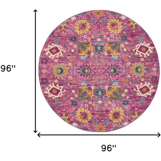 8' Pink Round Floral Power Loom Area Rug Photo 3