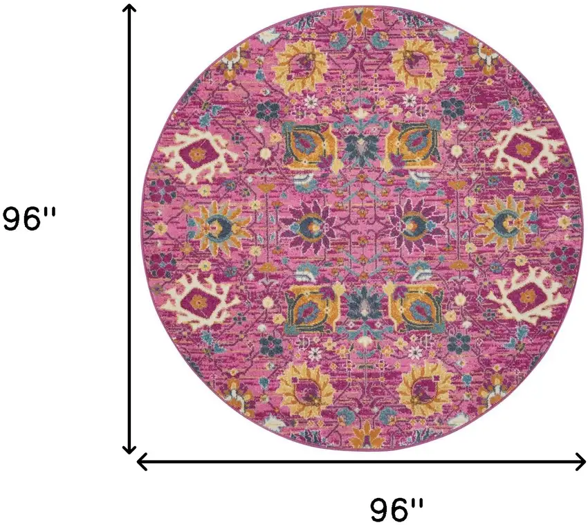 8' Pink Round Floral Power Loom Area Rug Photo 3