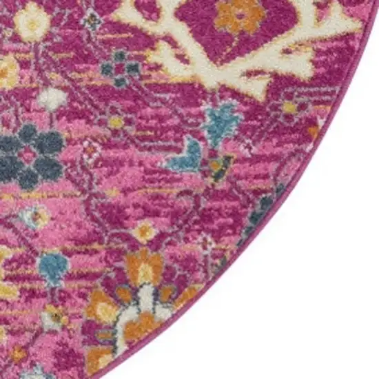 8' Pink Round Floral Power Loom Area Rug Photo 3