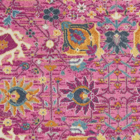 8' Pink Round Floral Power Loom Area Rug Photo 4