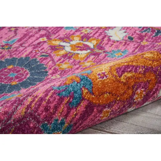 8' Pink Round Floral Power Loom Area Rug Photo 6