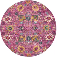 Photo of 8' Pink Round Floral Power Loom Area Rug