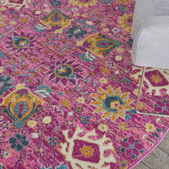4' Pink Round Floral Power Loom Area Rug Photo 7