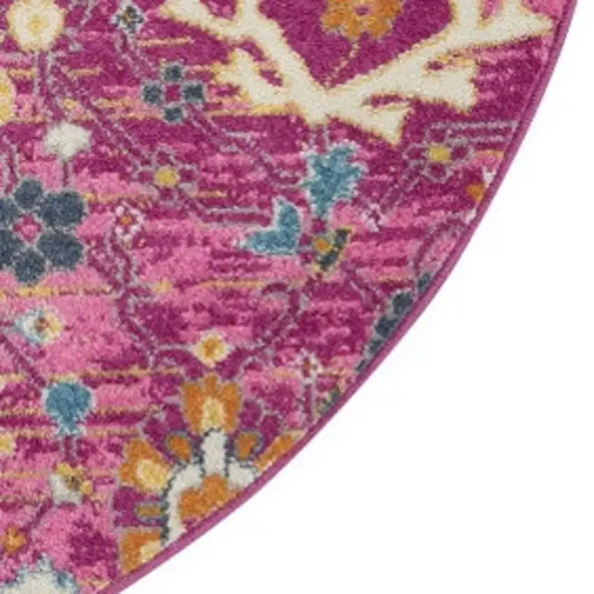 4' Pink Round Floral Power Loom Area Rug Photo 3